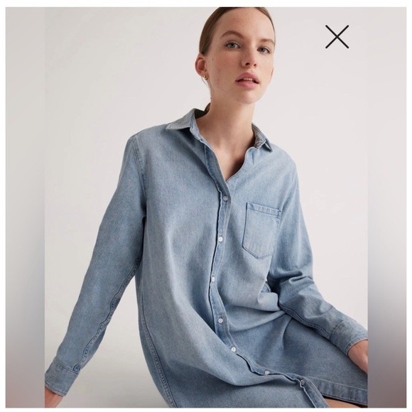 Quince Dresses & Skirts - Quince Womens Distressed Denim Long Sleeve Shirt Dress Size S EUC Fall Boho